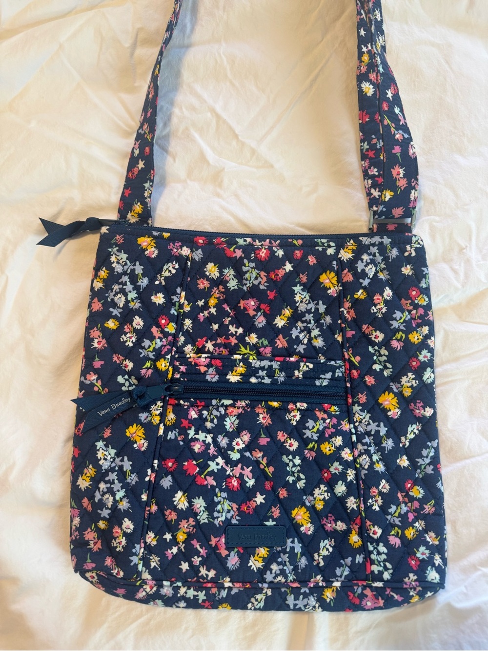 Vera Bradley Navy Quilted Floral Crossbody with Pink Yellow & White Blooms